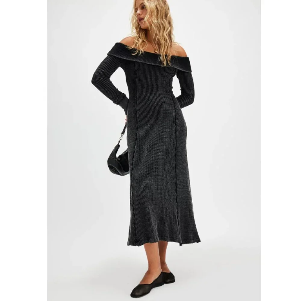 NEW Free People Monty COTTON Thermal Midi Dress  $148 RETAIL   268 3T4